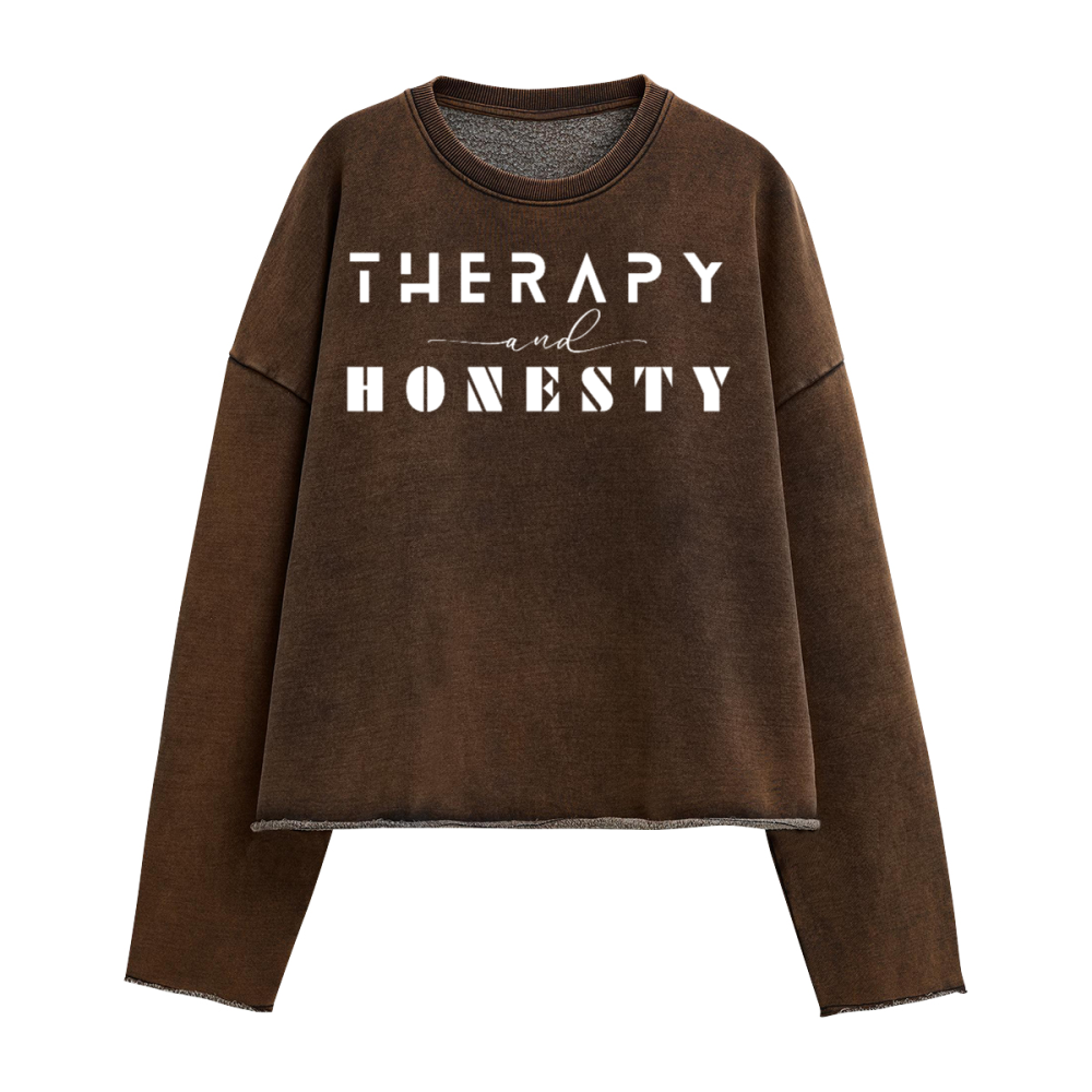 Oversized Cropped Long Sleeve Sweater Therapy and Honesty