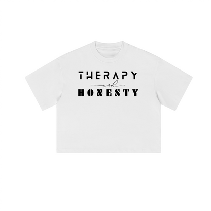 Cropped Oversized Therapy and Honesty Shirt [Black]