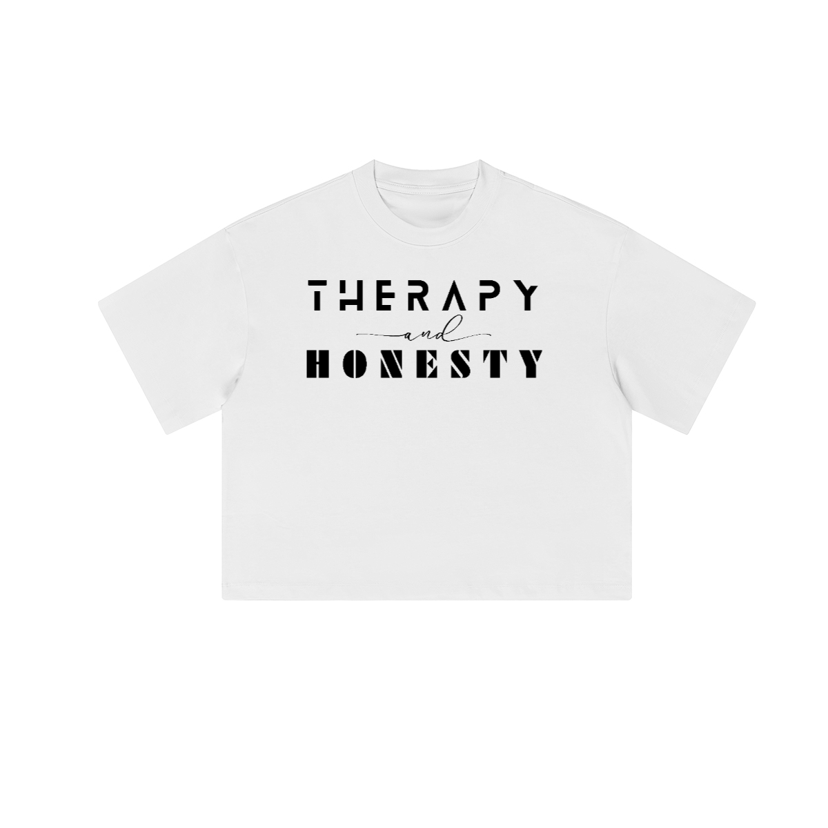 Cropped Oversized Therapy and Honesty Shirt [Black]