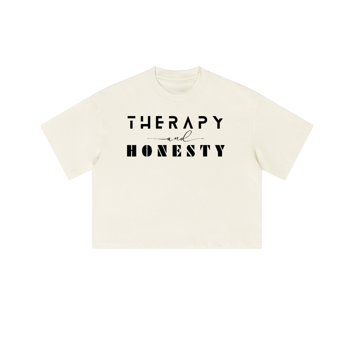Cropped Oversized Therapy and Honesty Shirt [Black]