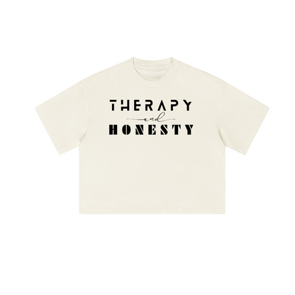 Cropped Oversized Therapy and Honesty Shirt [Black]