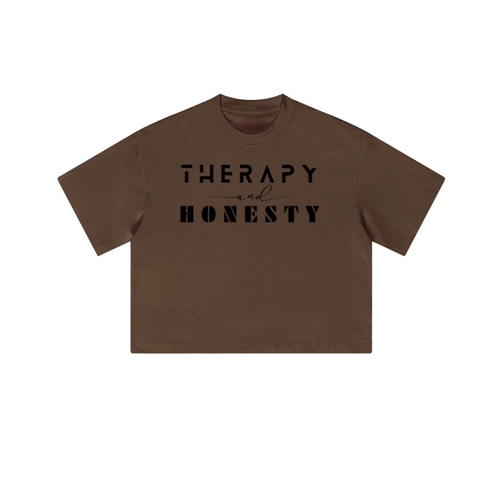 Cropped Oversized Therapy and Honesty Shirt [Black]