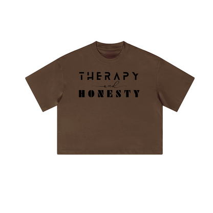 Cropped Oversized Therapy and Honesty Shirt [Black]