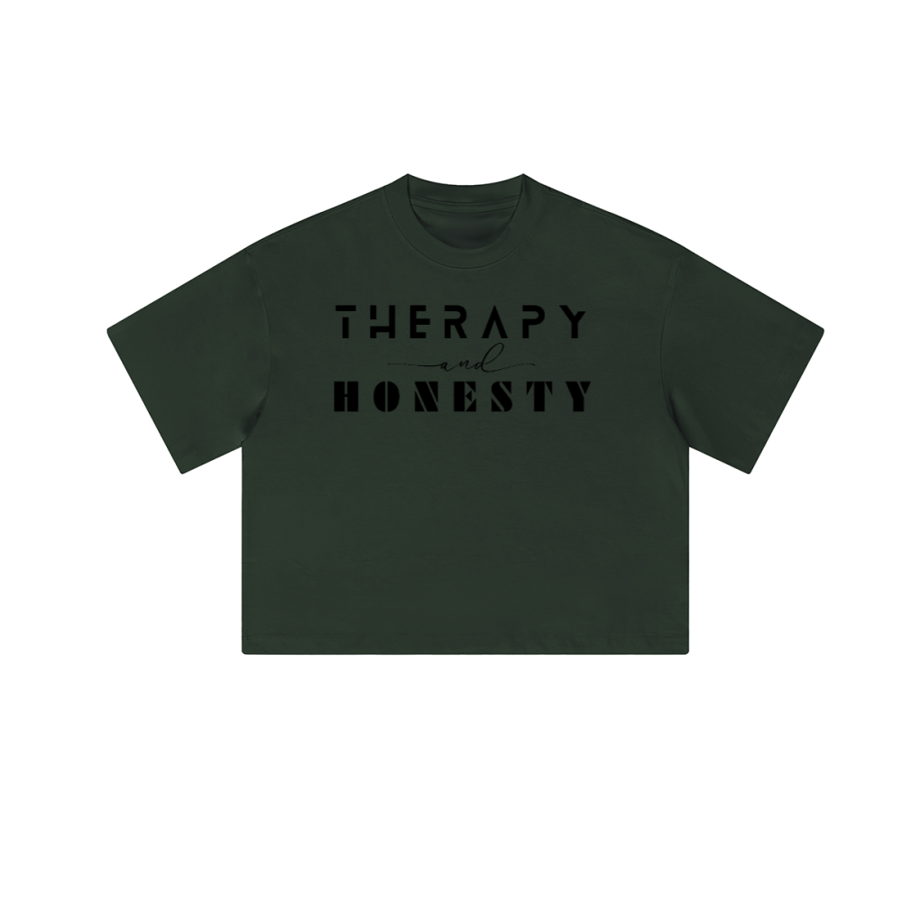 Cropped Oversized Therapy and Honesty Shirt [Black]