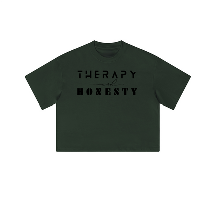 Cropped Oversized Therapy and Honesty Shirt [Black]