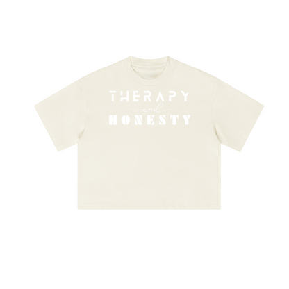 Cropped Oversized Therapy and Honesty Shirt [White]