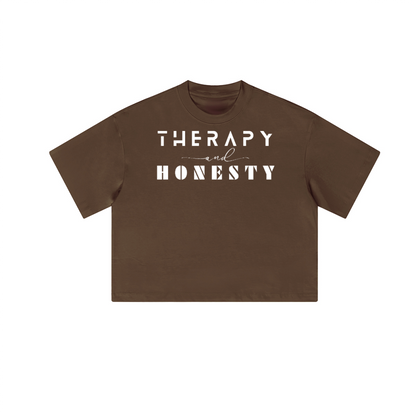 Cropped Oversized Therapy and Honesty Shirt [White]