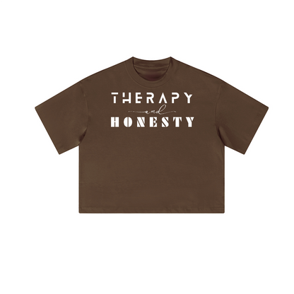 Cropped Oversized Therapy and Honesty Shirt [White]