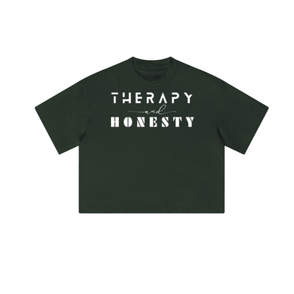 Cropped Oversized Therapy and Honesty Shirt [White]