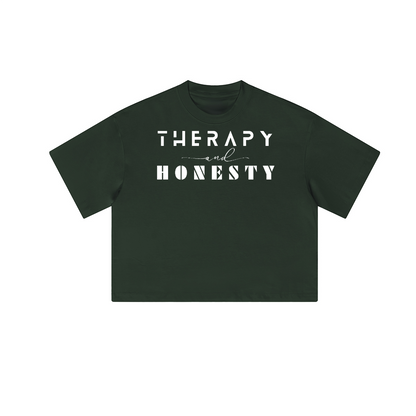 Cropped Oversized Therapy and Honesty Shirt [White]
