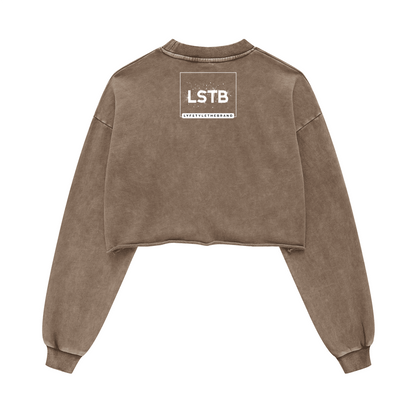 Ladies Long Sleeve Cropped Top Therapy and Honesty [White]