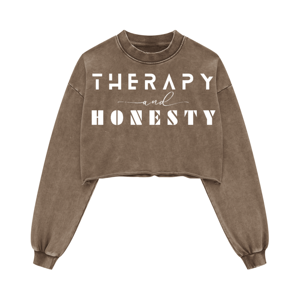 Ladies Long Sleeve Cropped Top Therapy and Honesty [White]