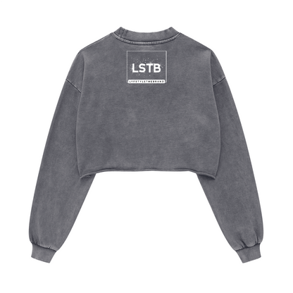 Ladies Long Sleeve Cropped Top Therapy and Honesty [White]