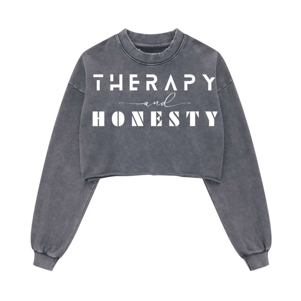 Ladies Long Sleeve Cropped Top Therapy and Honesty [White]