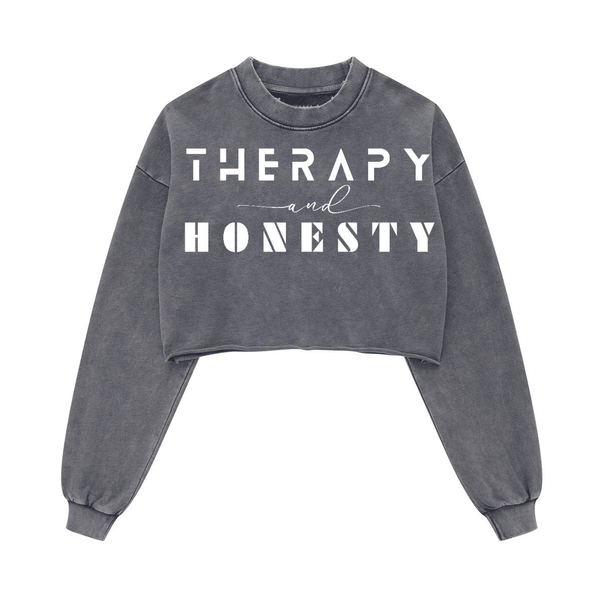 Ladies Long Sleeve Cropped Top Therapy and Honesty [White]