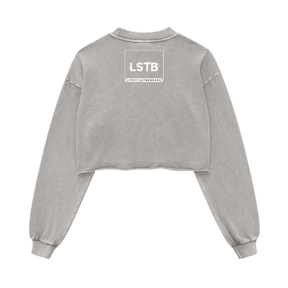 Ladies Long Sleeve Cropped Top Therapy and Honesty [White]