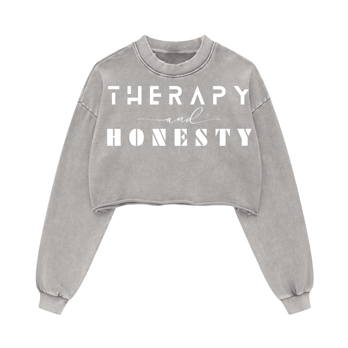 Ladies Long Sleeve Cropped Top Therapy and Honesty [White]