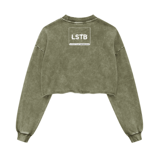 Ladies Long Sleeve Cropped Top Therapy and Honesty [White]