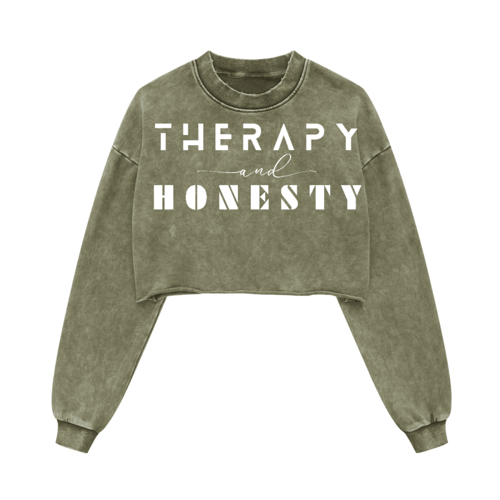 Ladies Long Sleeve Cropped Top Therapy and Honesty [White]