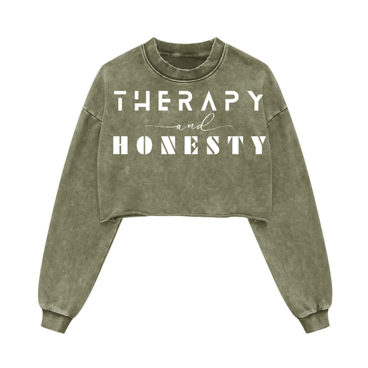 Ladies Long Sleeve Cropped Top Therapy and Honesty [White]