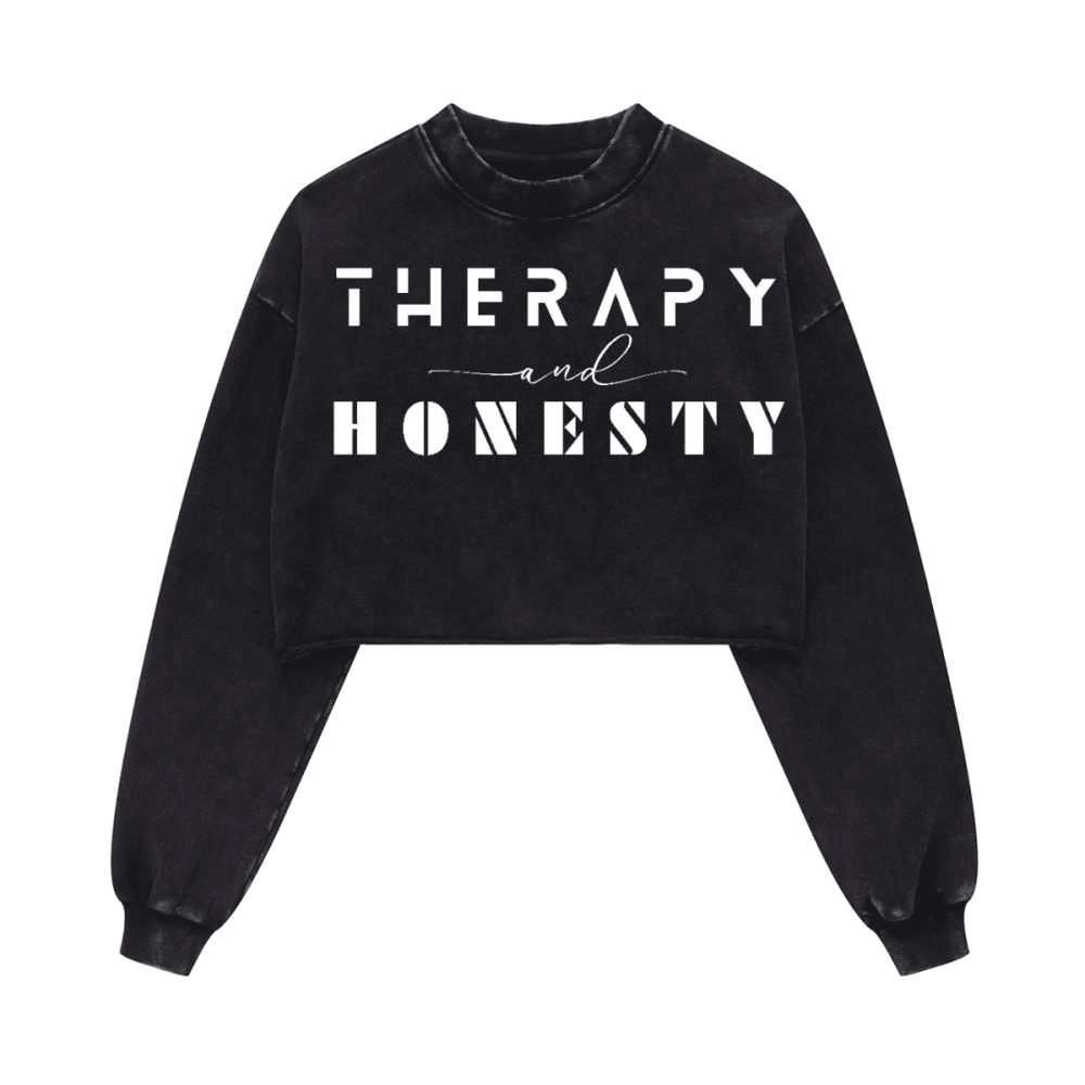 Ladies Long Sleeve Cropped Top Therapy and Honesty [White]
