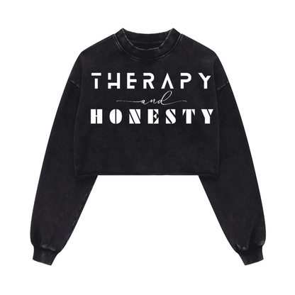 Ladies Long Sleeve Cropped Top Therapy and Honesty [White]