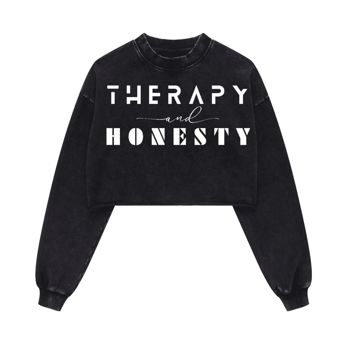 Ladies Long Sleeve Cropped Top Therapy and Honesty [White]