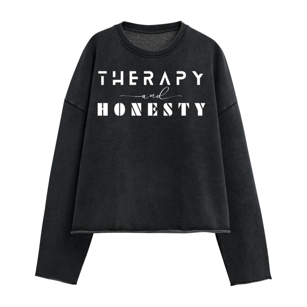 Oversized Cropped Long Sleeve Sweater Therapy and Honesty