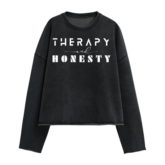 Oversized Cropped Long Sleeve Sweater Therapy and Honesty