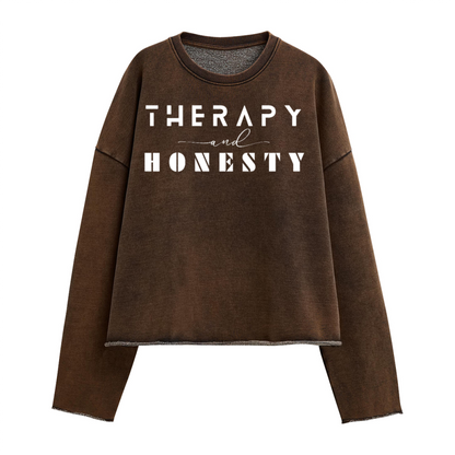 Oversized Cropped Long Sleeve Sweater Therapy and Honesty