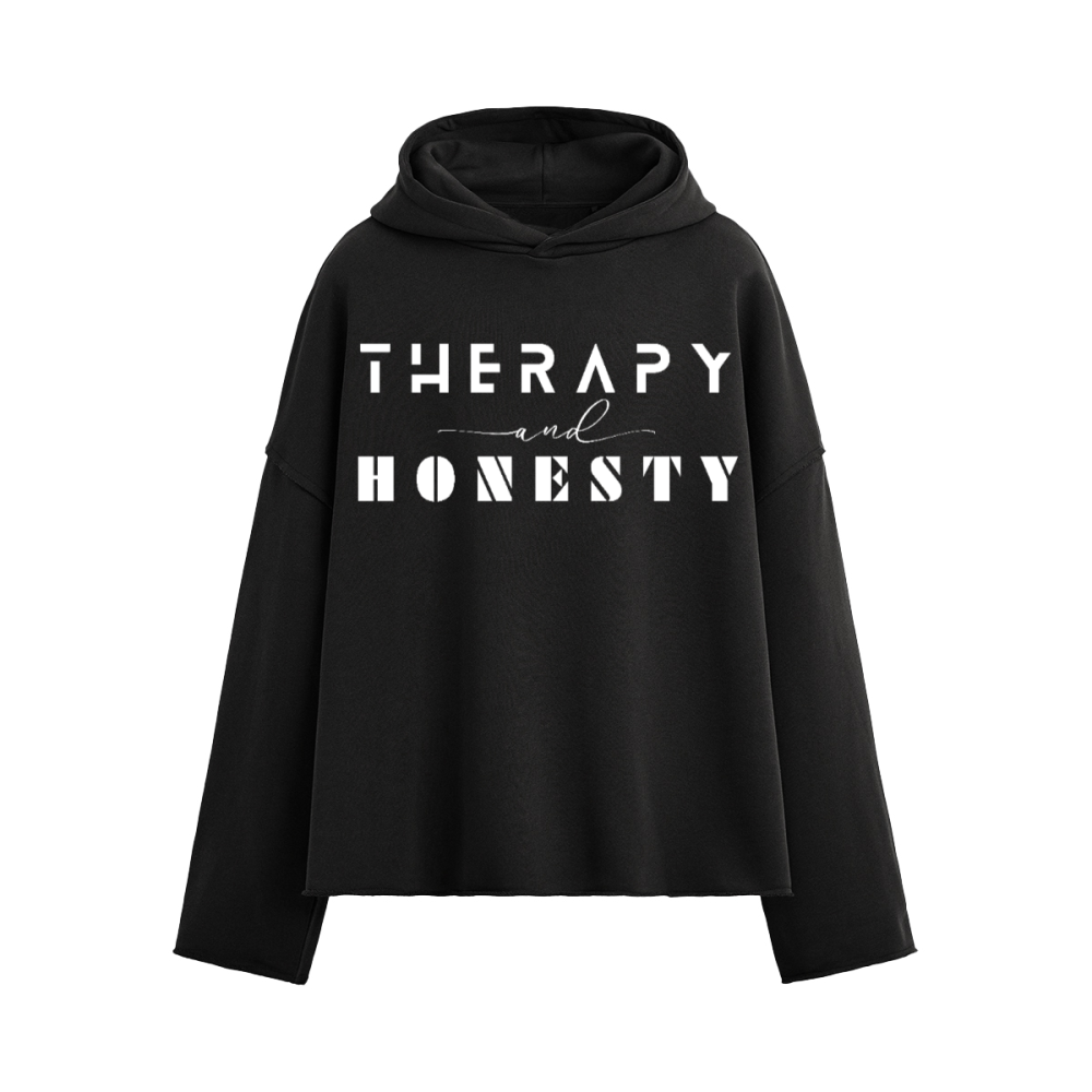 Oversized Cropped Hoodie Therapy and Honesty [White]