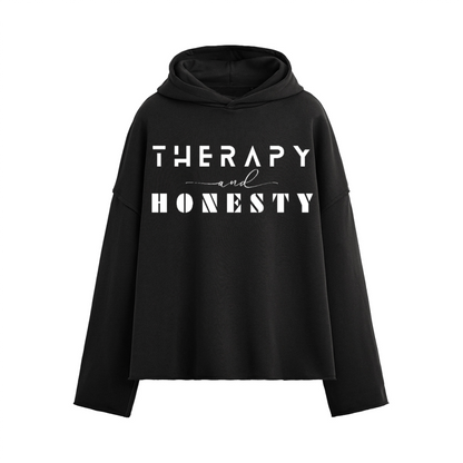 Oversized Cropped Hoodie Therapy and Honesty [White]