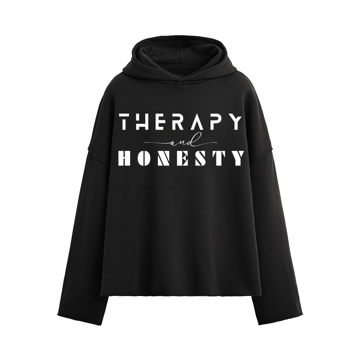Oversized Cropped Hoodie Therapy and Honesty [White]
