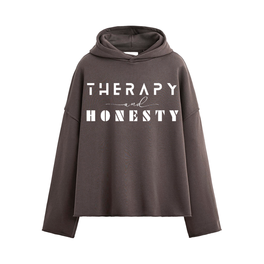 Oversized Cropped Hoodie Therapy and Honesty [White]