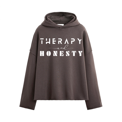 Oversized Cropped Hoodie Therapy and Honesty [White]