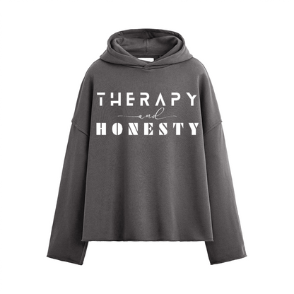 Oversized Cropped Hoodie Therapy and Honesty [White]