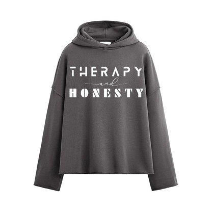 Oversized Cropped Hoodie Therapy and Honesty [White]