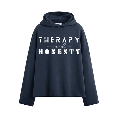Oversized Cropped Hoodie Therapy and Honesty [White]