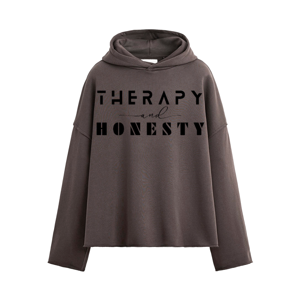 Oversized Cropped Hoodie Therapy and Honesty [Black]