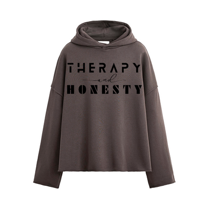 Oversized Cropped Hoodie Therapy and Honesty [Black]