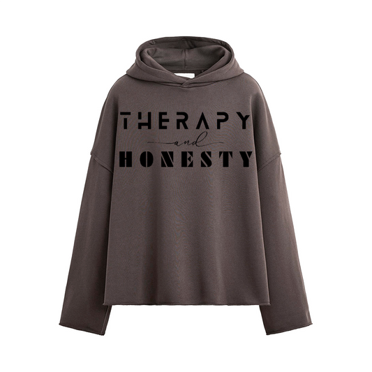 Oversized Cropped Hoodie Therapy and Honesty [Black]