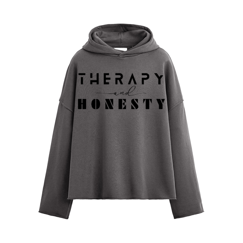 Oversized Cropped Hoodie Therapy and Honesty [Black]
