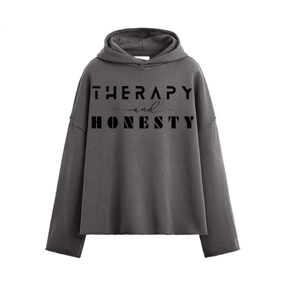 Oversized Cropped Hoodie Therapy and Honesty [Black]