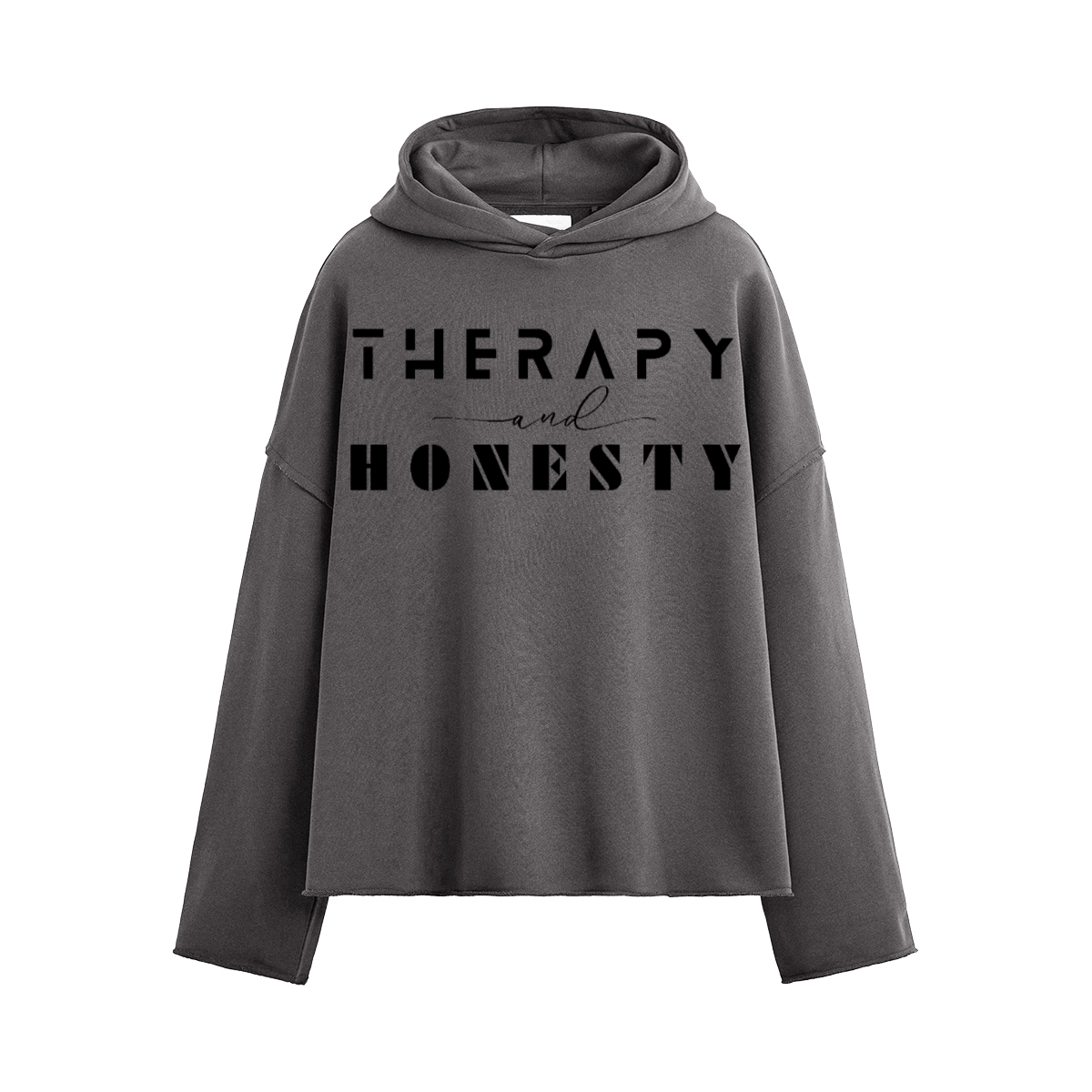 Oversized Cropped Hoodie Therapy and Honesty [Black]