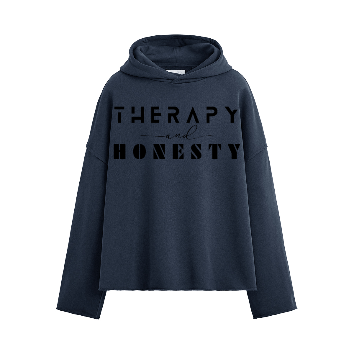 Oversized Cropped Hoodie Therapy and Honesty [Black]